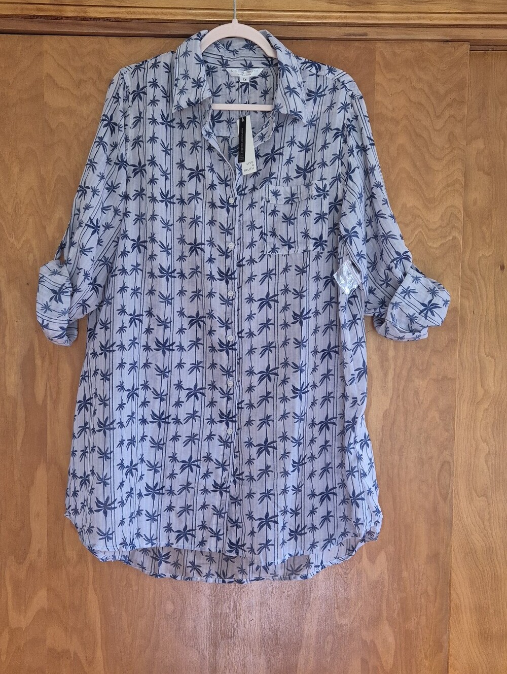 Live 4 Truth Pale Blue Button-Down Shirt with Navy Palm Print